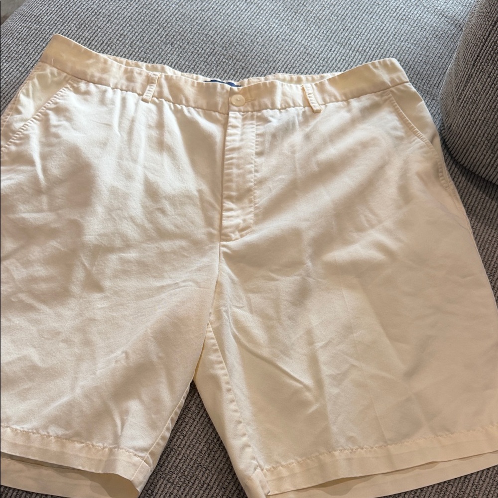 Alan Flusser Men's Cream/Light Yellow Flat Front Shorts Size 40 Golf Casual